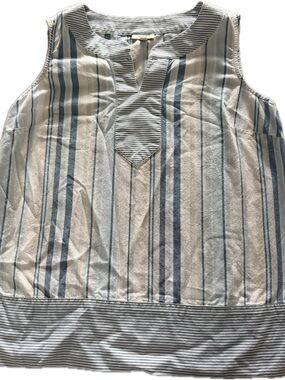 Talbots White and Light Blue Striped Sleeveless Top